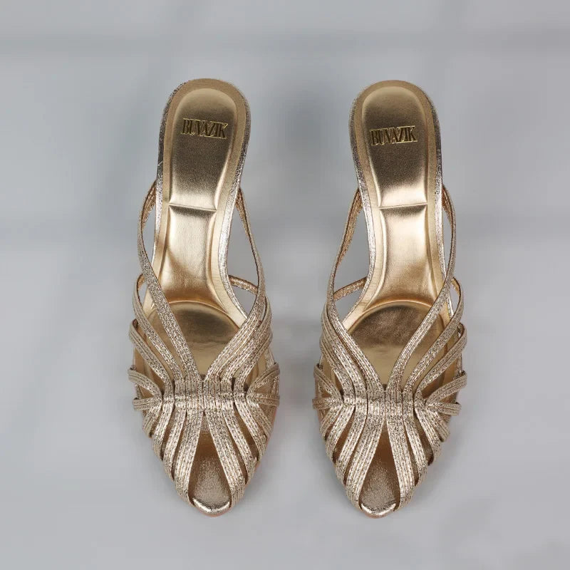 Gold Hollow Thin Strip Heels for Women