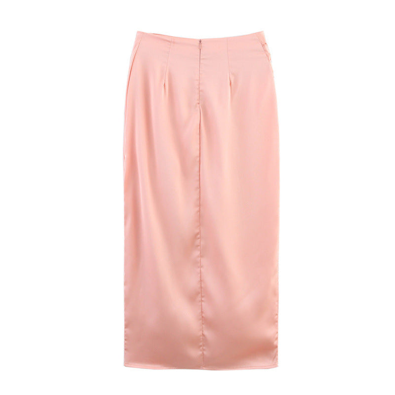 Gold Inlaid Silk Satin Texture Midi Dress - Other