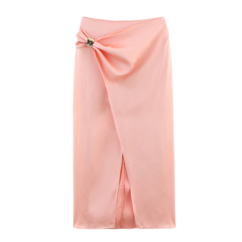 Gold Inlaid Silk Satin Texture Midi Dress - Other