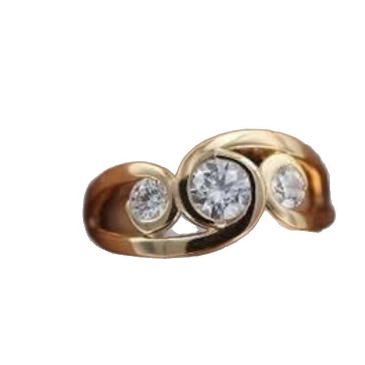 Gold Inlaid Zircon Fashion Geometry Pattern Vintage Ring - electronic accessories
