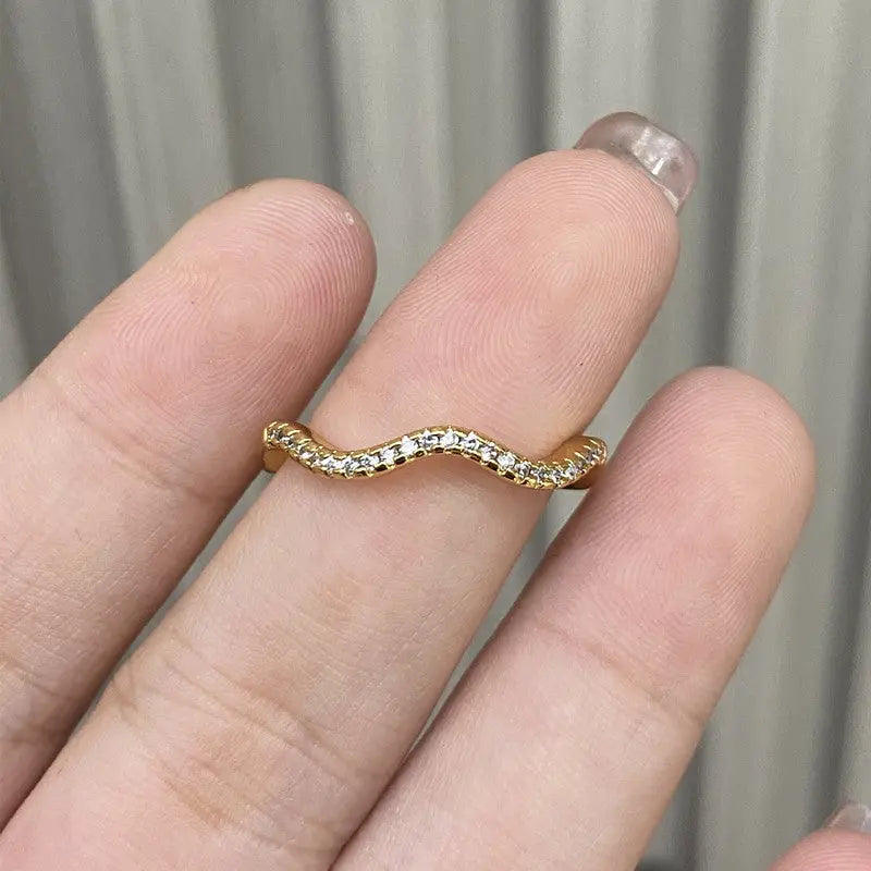 Gold-plated Exquisite Diamond Wave Open Ring For Women - Champagne Gold - electronic accessories