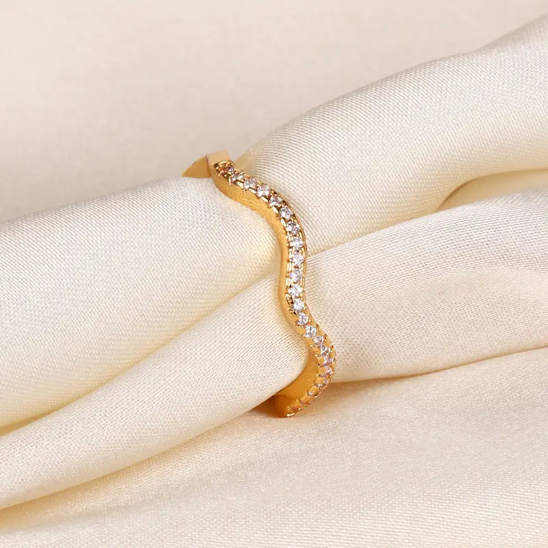 Gold-plated Exquisite Diamond Wave Open Ring For Women - Champagne Gold - electronic accessories