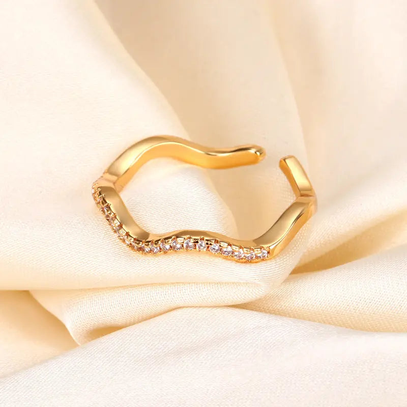 Gold-plated Exquisite Diamond Wave Open Ring For Women - Champagne Gold - electronic accessories