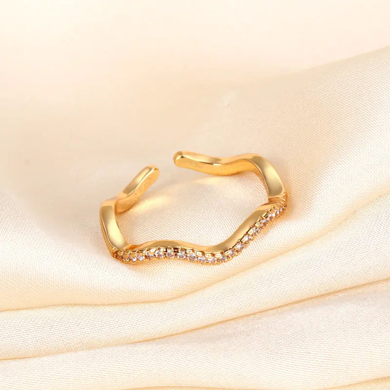 Gold-plated Exquisite Diamond Wave Open Ring For Women - Champagne Gold - electronic accessories