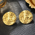 Gold Stainless Steel Pleated Round Earrings - C6283 - electronic accessories
