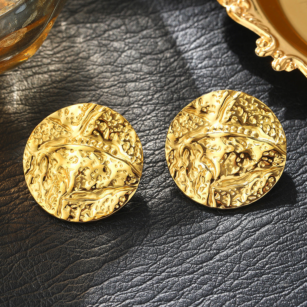 Gold Stainless Steel Pleated Round Earrings - electronic accessories