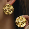 Gold Stainless Steel Pleated Round Earrings - electronic accessories
