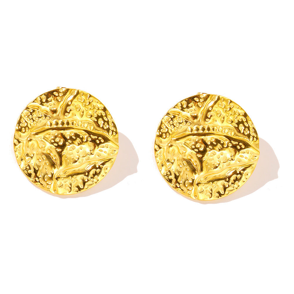 Gold Stainless Steel Pleated Round Earrings - electronic accessories
