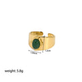 Gold Wide Face Inlaid Oval Natural Stone Ring - electronic accessories
