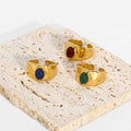 Gold Wide Face Inlaid Oval Natural Stone Ring - electronic accessories