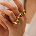 Gold Wide Face Inlaid Oval Natural Stone Ring - electronic accessories