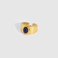 Gold Wide Face Inlaid Oval Natural Stone Ring - YYR023086LA / Adjustable Opening - electronic accessories