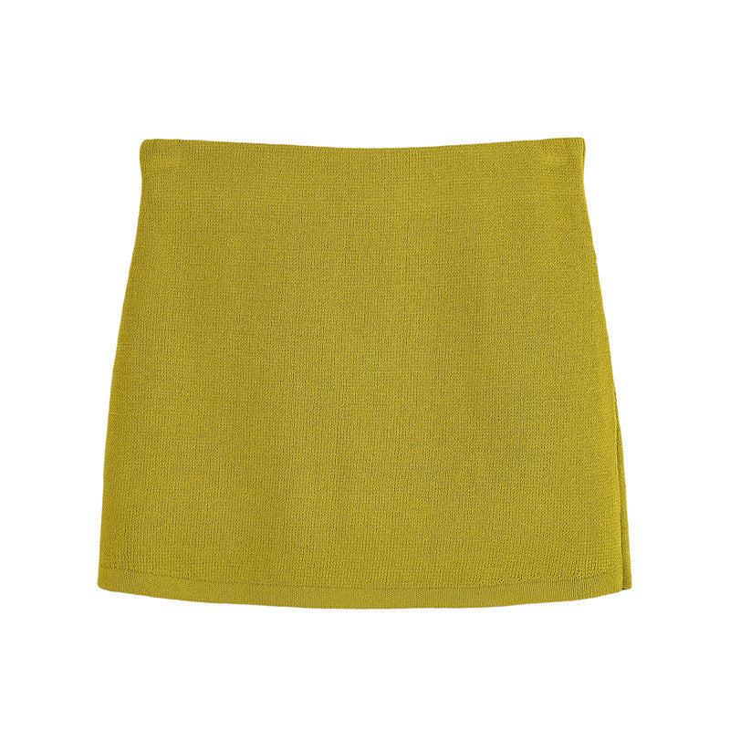 Golden Breasted Long Sleeve Knitted Coat Skirt Suit - Other