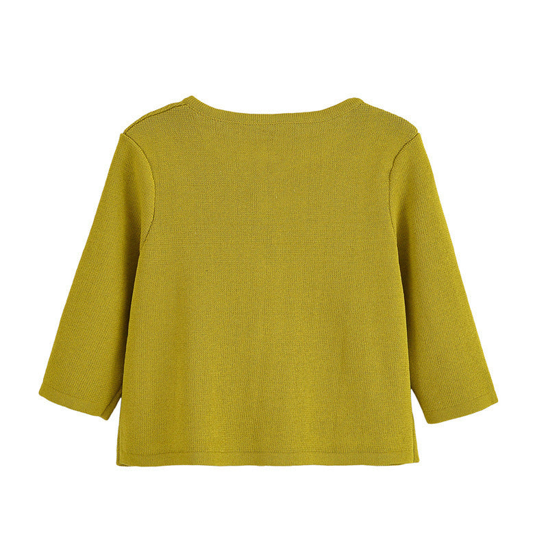 Golden Breasted Long Sleeve Knitted Coat Skirt Suit - Other