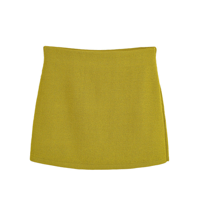 Golden Breasted Long Sleeve Knitted Coat Skirt Suit - Other