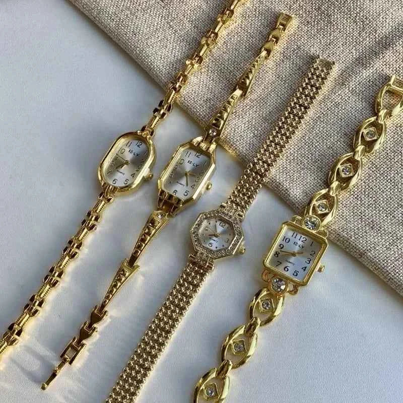 Golden Digital Small Dial Watch for Women Retro Style