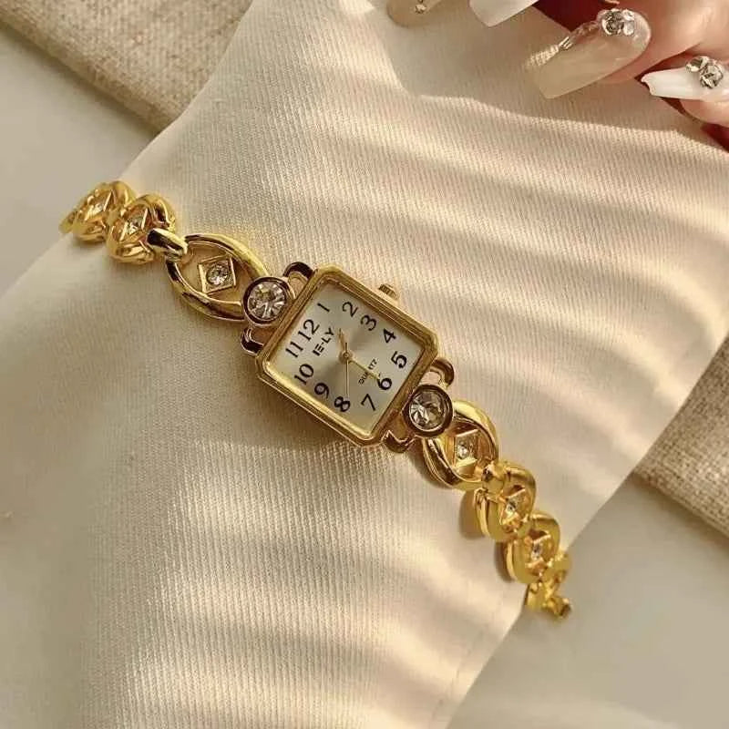 Golden Digital Small Dial Watch for Women Retro Style