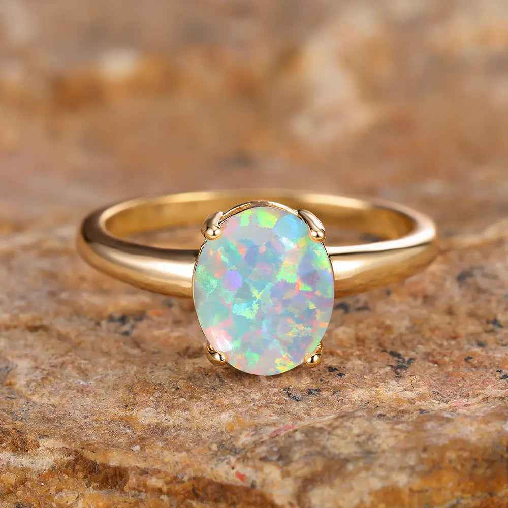Golden Egg Shaped White Opal Minimalist Ring - electronic accessories