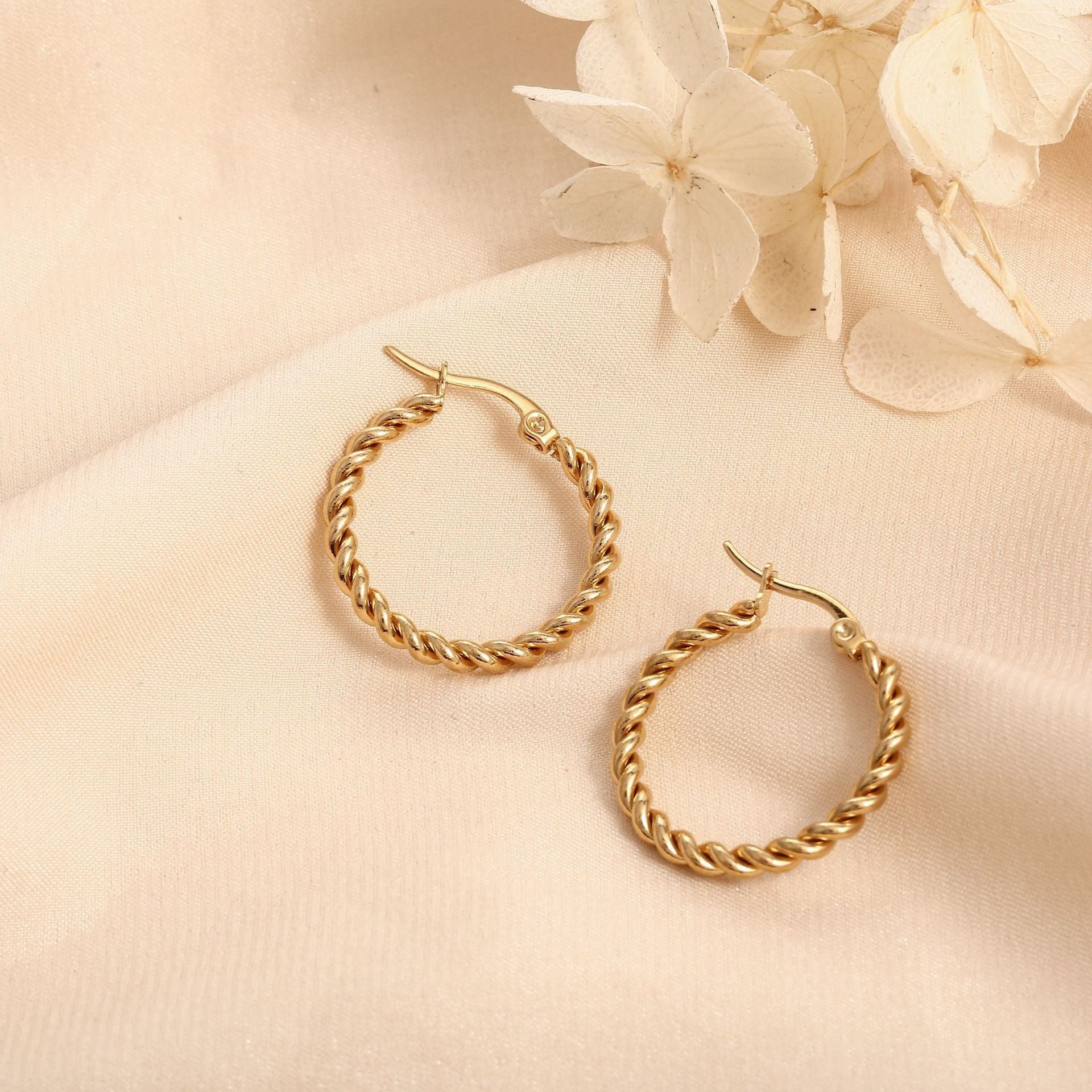 Golden Twist Weave Twisted Wire Hoop Earrings - electronic accessories