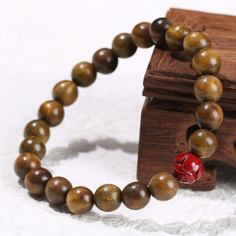 Green Sandalwood Cinnabar Lotus Bracelet Wooden Prayer Beads Ornament - About 8mm - electronic accessories