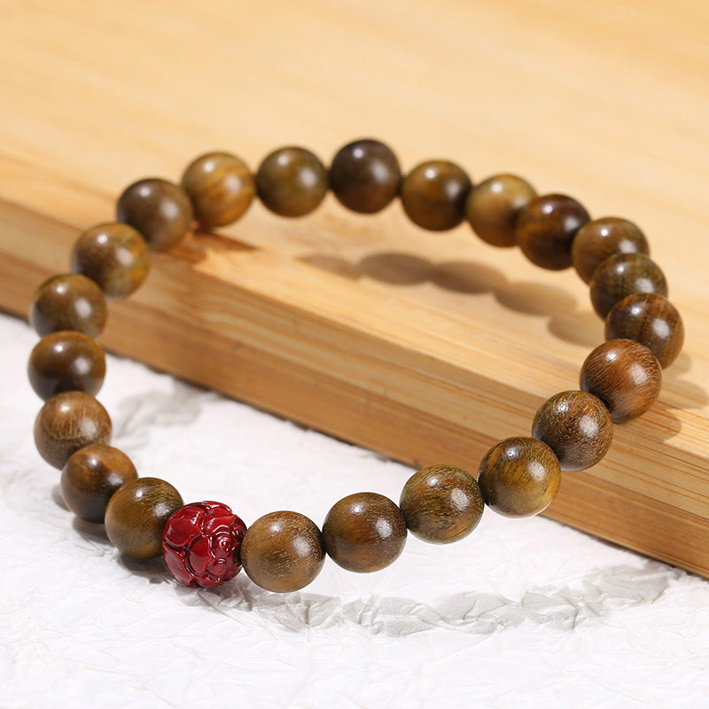 Green Sandalwood Cinnabar Lotus Bracelet Wooden Prayer Beads Ornament - About 8mm - electronic accessories