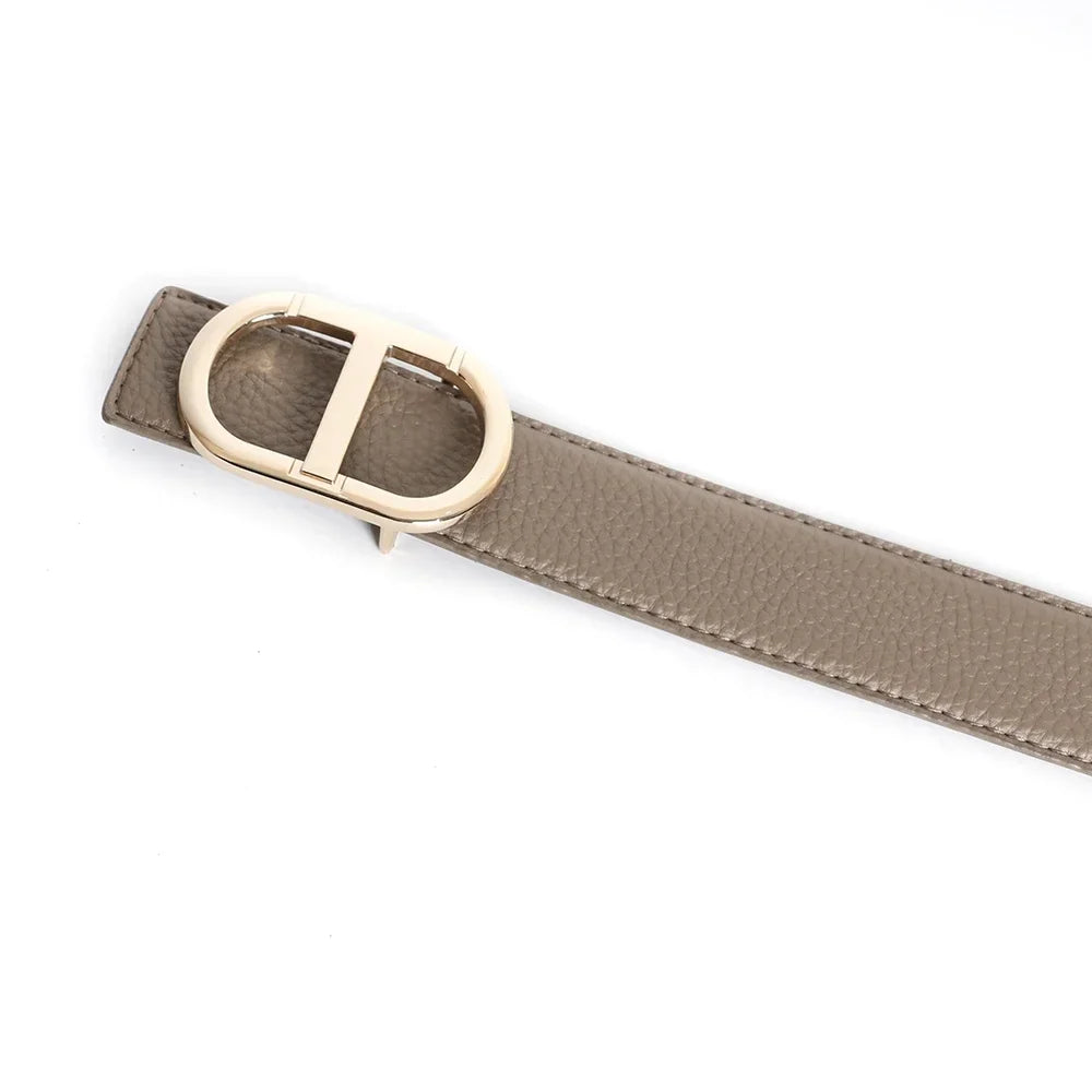 Grey Vintage T Buckle Belt Women Genuine Real Leather - grey gold / CHINA / 105CM