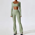 Gym Yoga Suit 2PCS Tight Fitting Sports Set - Bean Green 1 / S / CHINA