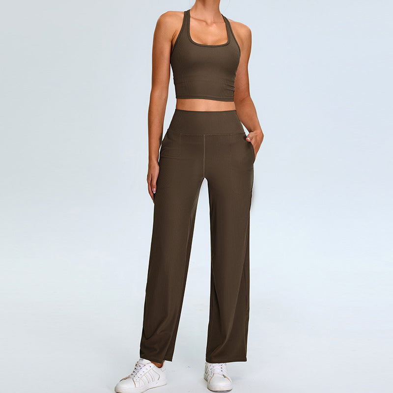 H-shaped Yoga Thread Leisure Sports Straight Workout Clothes Suit - Dark Brown / L - Other