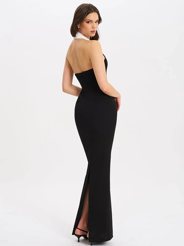 Halter Backless Maxi Dress For Women - black / L