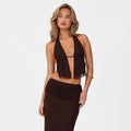 Halter Cut-out Tied Top High Waist Hip Skirt Suit - Other