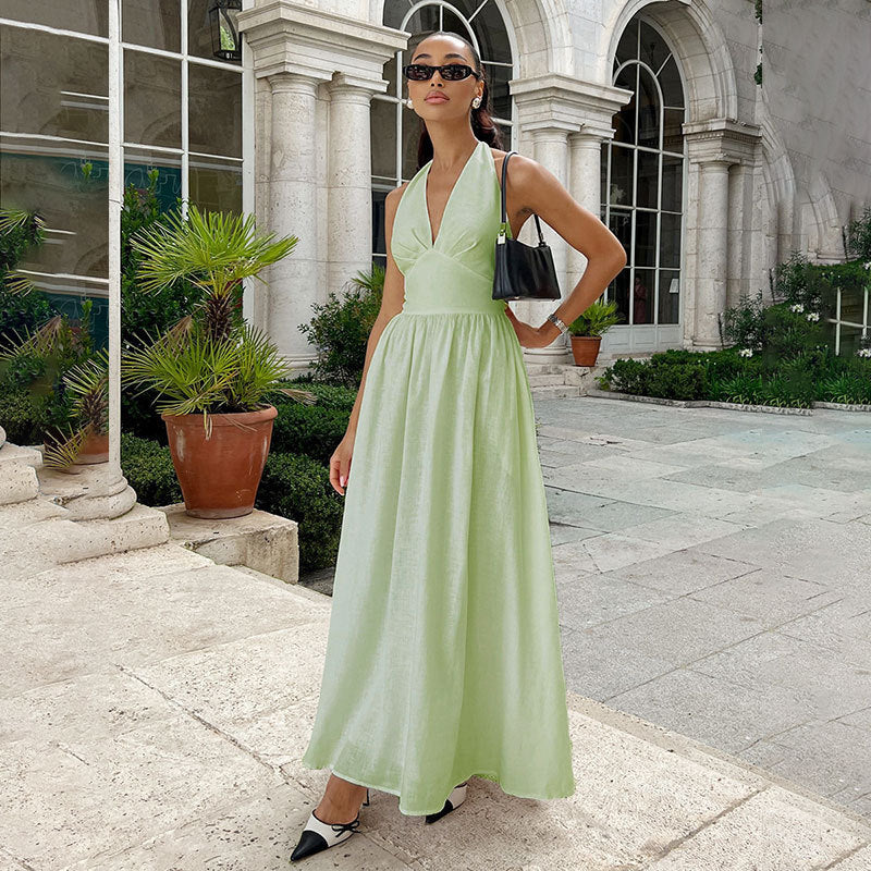 Halter Lace-up Backless Long Dress - Other