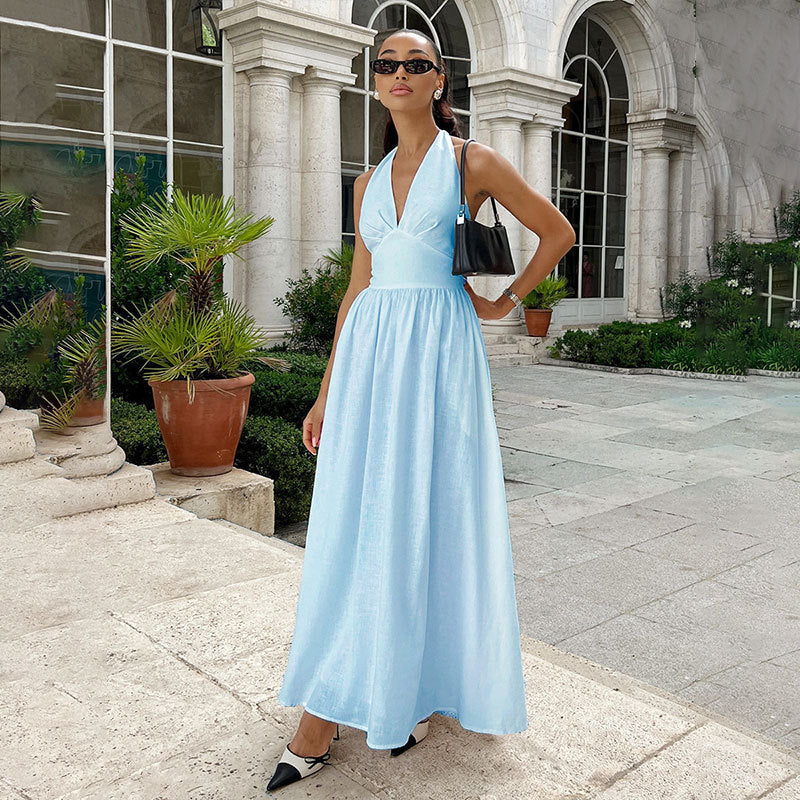 Halter Lace-up Backless Long Dress - Other