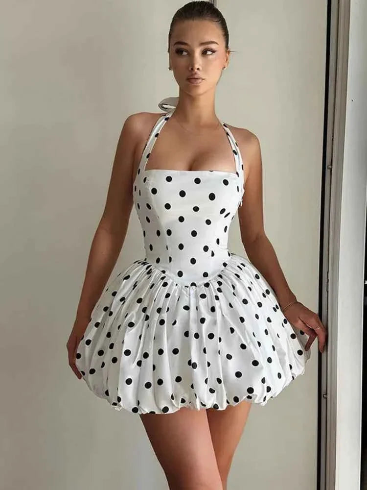 Halter Print Polka Dot Mini Dress Women