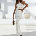 Halter Sleeveless Top and Long Skirt Knits Outfit Summer - 02 White / XL