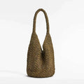 Handheld Straw Woven Bag - deep brown