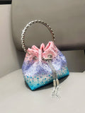 Handle Rhinestones Evening clutch Bag - Pink purple blue