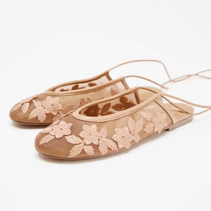 Handmade Embroider Floral Flat Sandals Women