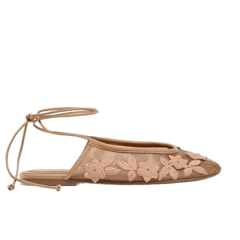 Handmade Embroider Floral Flat Sandals Women
