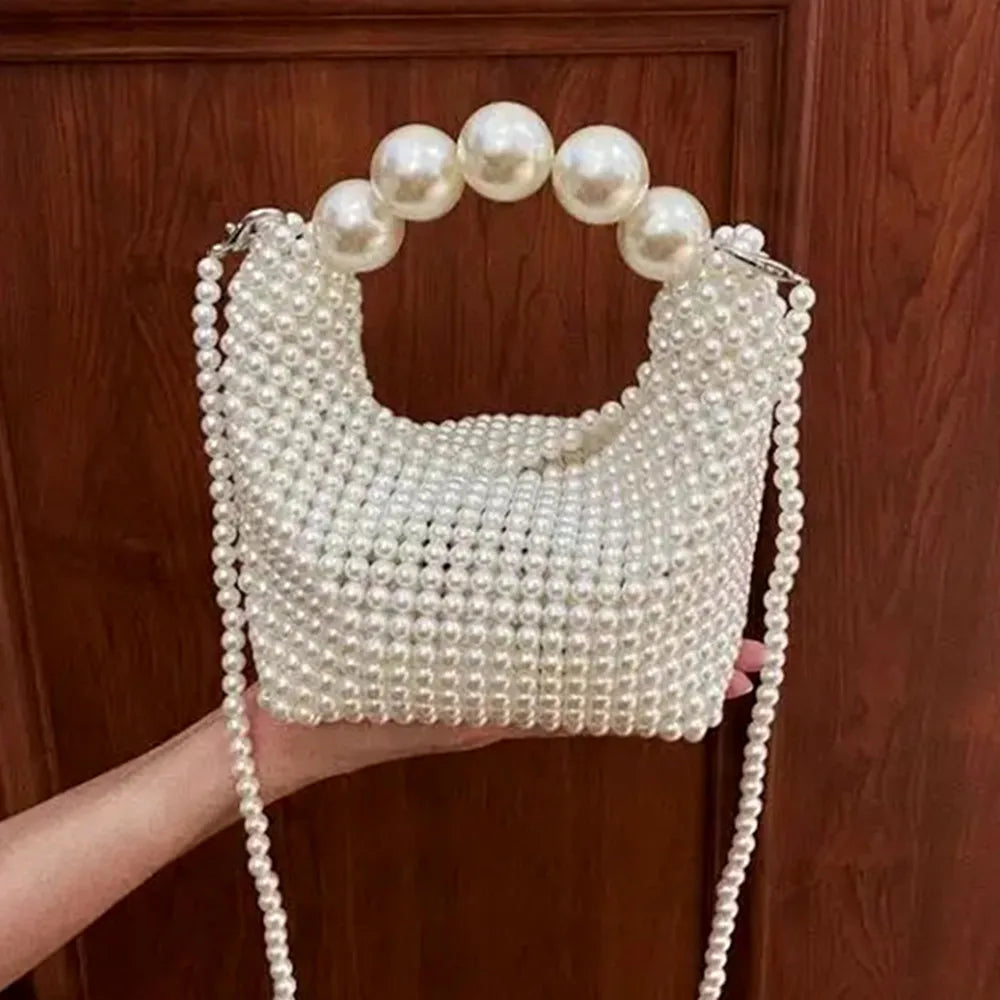 Handmade Pearl Handbags For Women - beige