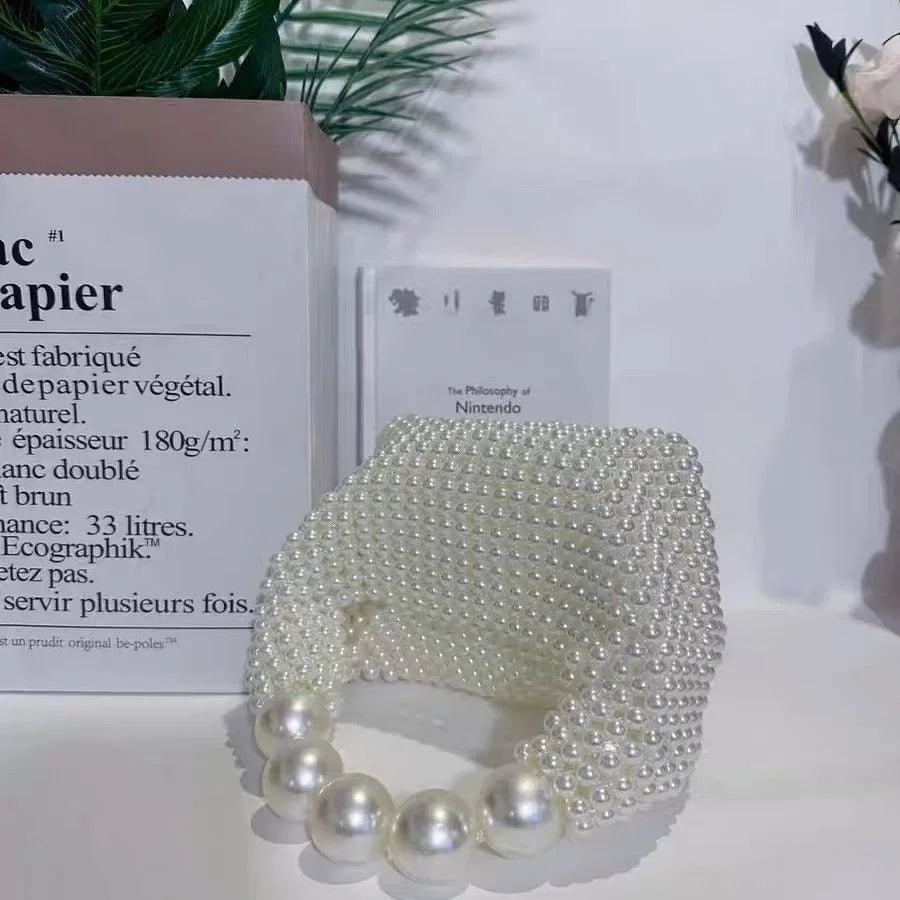 Handmade Pearl Handbags For Women - beige