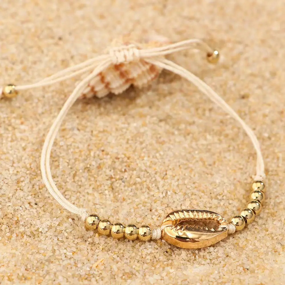 Hawaiian Style Casual Bracelet Shell Woven - Golden Beige Thread - electronic accessories