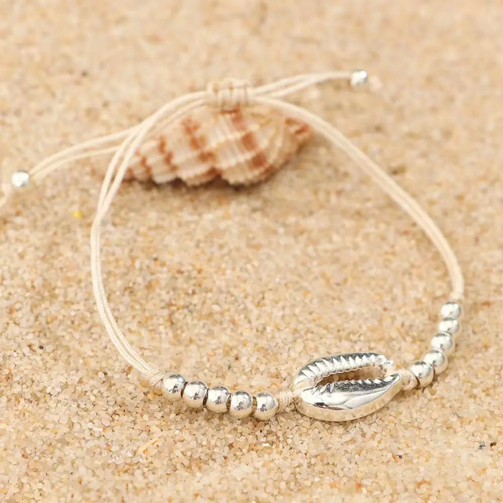 Hawaiian Style Casual Bracelet Shell Woven - Silver Beige Thread - electronic accessories