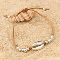 Hawaiian Style Casual Bracelet Shell Woven - Silver Brown Thread - electronic accessories