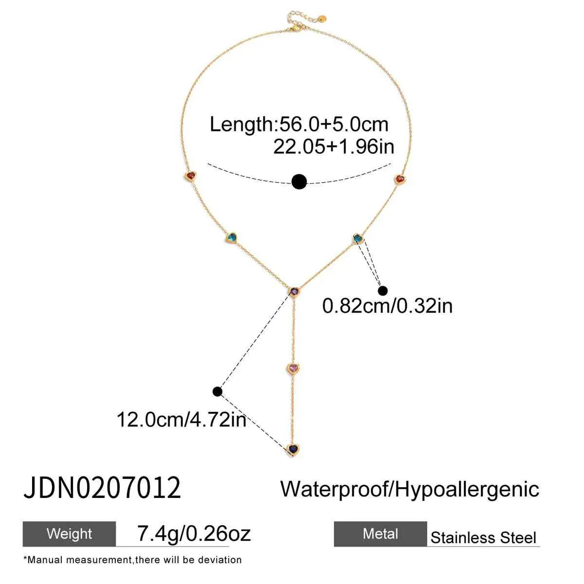 Heart Shape Colored Zircon Y-Shaped Chain Necklace Stainless Steel