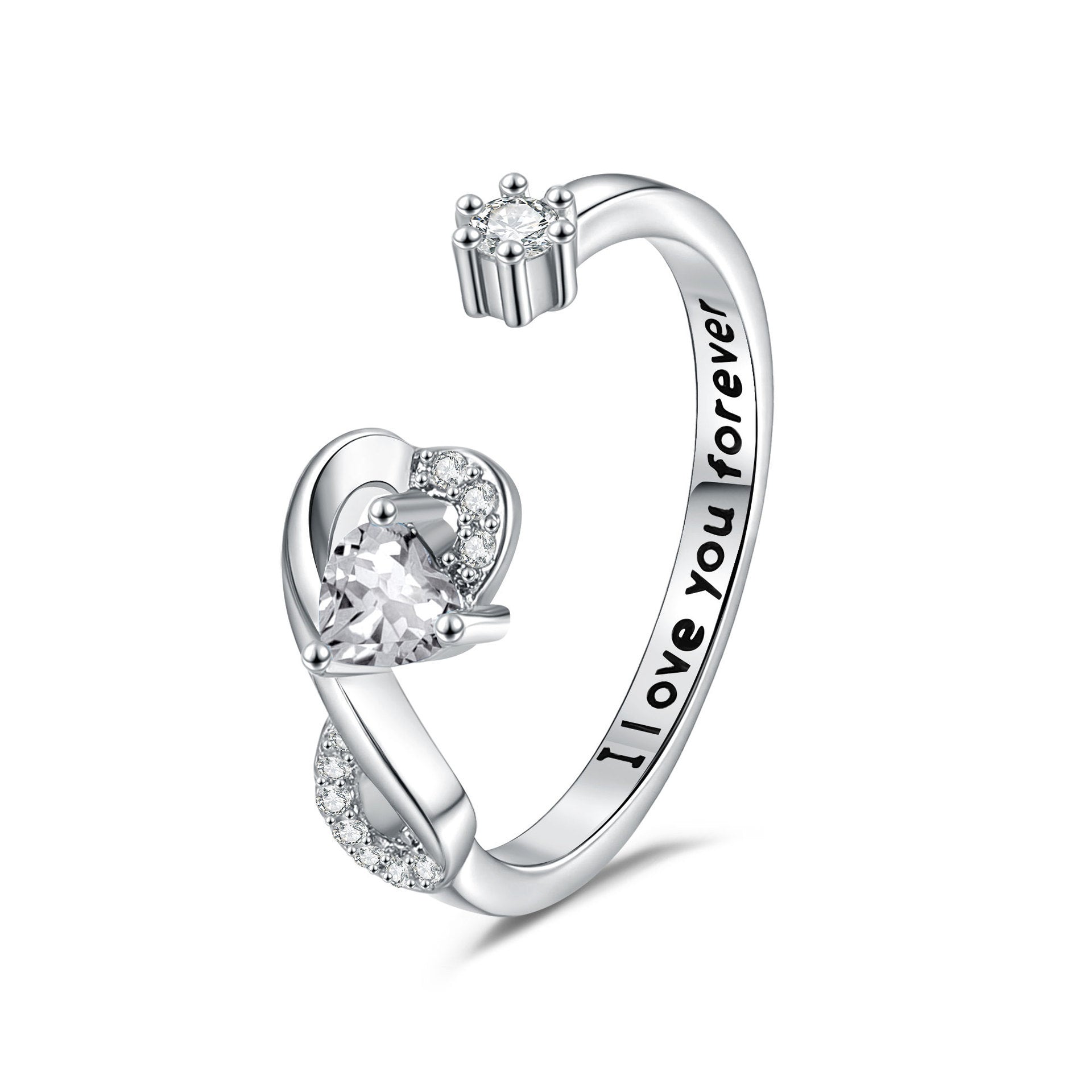 Heart-shaped Birthstone Women’s Ring Fashion - April White / Adjustable Opening - electronic accessories