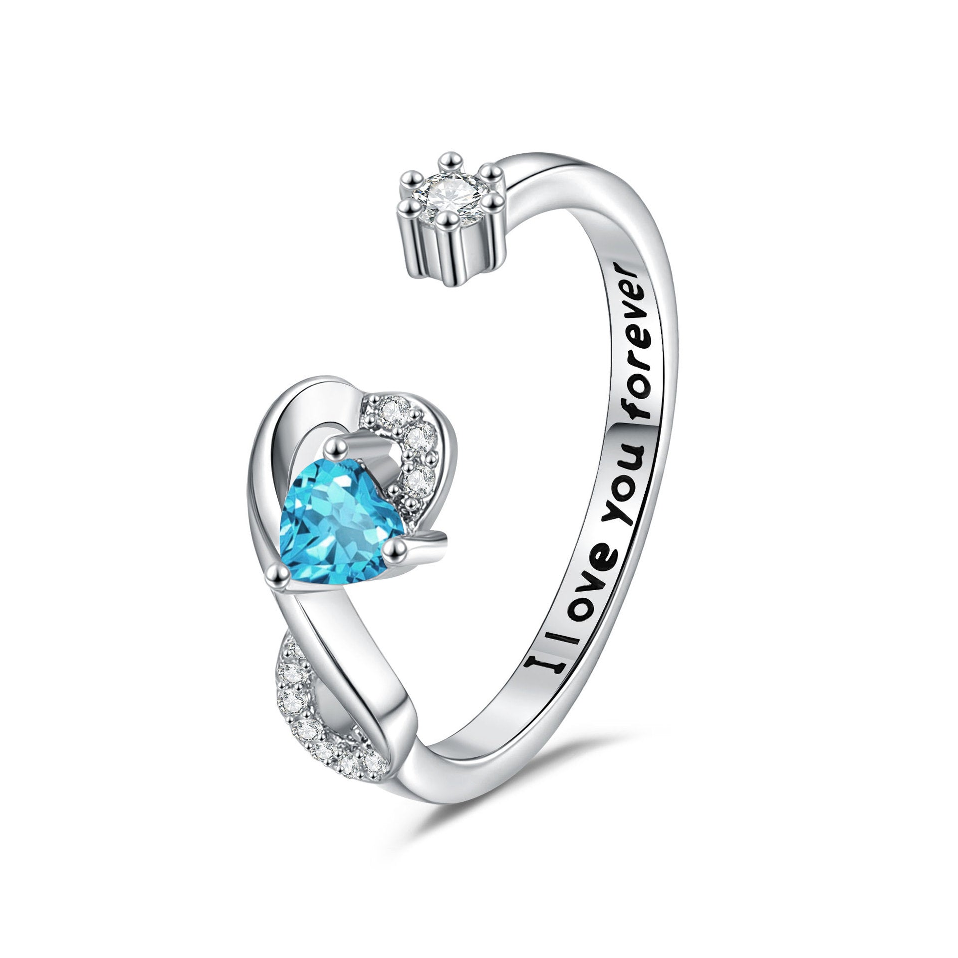 Heart-shaped Birthstone Women’s Ring Fashion - Sea Blue In March / Adjustable Opening - electronic accessories