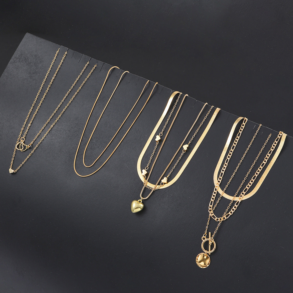 Heart Snake Bone Blade Necklace Suit 10 Pieces - Gold - electronic accessories