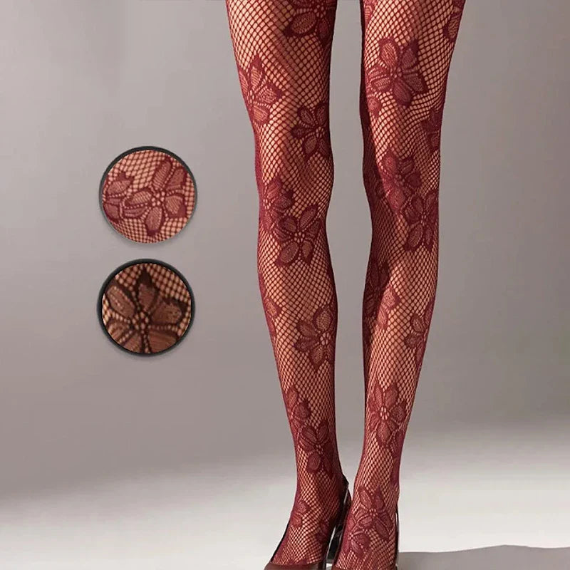 High Elastic Black Hollowed Lace Fishnet Patterned Tights for Women - Style 4 / Fit 40-60kg