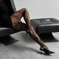 High Elastic Black Hollowed Lace Fishnet Patterned Tights for Women
