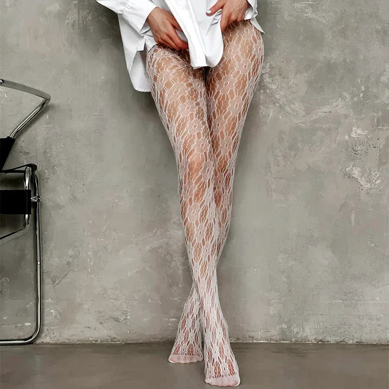High Elastic Black Hollowed Lace Fishnet Patterned Tights for Women - Style 15 / Fit 40-60kg
